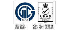 ISO認証取得 STD.：ISO9001 CERT NO.：755548 STD.：ISO14001 CERT NO.：753686
